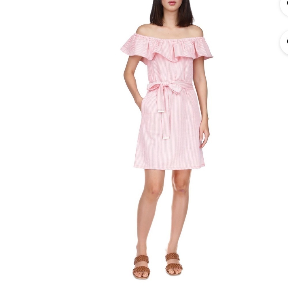 MICHAEL Michael Kors Women's Ruffled Off the Shoulder Tie Waist Dress